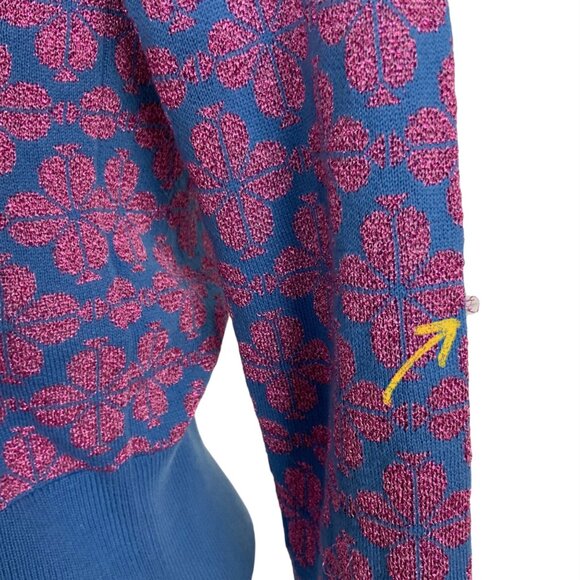 Kate Spade Spade Flower Polo Sweater XS Vibrant Blue Pink - Picture 8 of 14